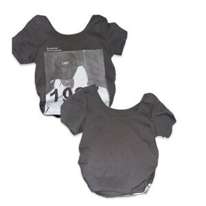 Gray Cropped Streetwear Tee - Vintage Graphic Girl & Year Print
